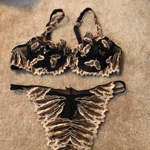 Black and Gold lace bra and panty set 36C and L